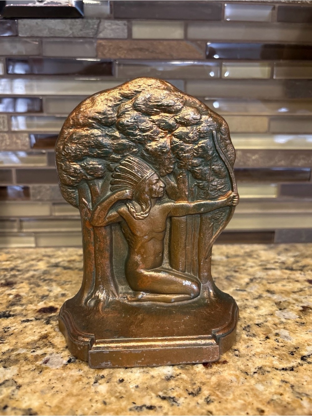Vintage 1930 Dated Rare Copper art Deco Native American Indian Bookend